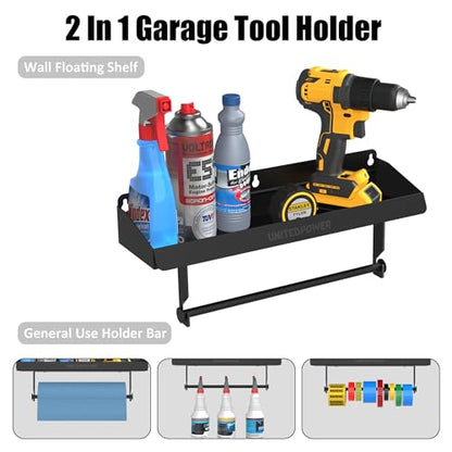 UNITEDPOWER Hand Tool Tray with Paper Holder, 2-in-1 Wall Mount Hardware Small Tools Rack, Storage Organizer for Workshop, Shed, Garage, Holds 40 lbs