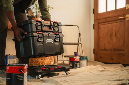 Keter Stack-n-Roll 3-Piece Rolling Tool Storage System – Includes Dolly, Tool Box & Deep Power Tool Case | Modular Mobile Tool Organizer | Stackable Design for Garage, Jobsite & Workshop - size: 3PC with Dolly