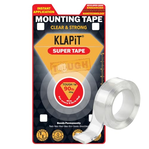 KLAPiT Super Tape Clear Double Sided Heavy Duty Adhesive 40in Enhanced Nano Technology Waterproof Mounting Tape Holds 90 lbs 2.28lb per Inch - style: 1Pc Pack