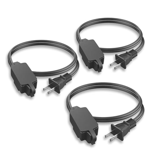 PLUGTUL Indoor Extension Cord 3 FT, 2 Prong Black Extension Cord, 3 Polarized Outlets with Safety Cap Protect for Home Office, 16/2 SPT-2 ETL Listed, 3 Pack - color: Black, size: 3FT