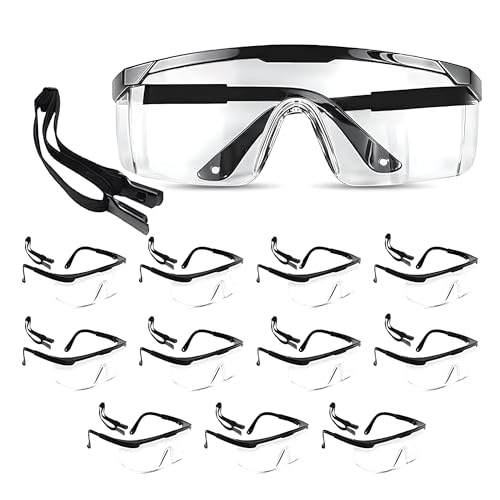 12 Pack Safety Glasses for Men & Women, Full Coverage Clear Lenses with Built-in Brow Guard, ANSI Z87.1 & CE Certified, Anti-Fog, Anti-Scratch, 100% UV Protection