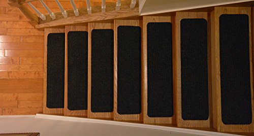 Stair Treads Collection Set of 7 Indoor Skid Slip Resistant Carpet Stair Tread Treads Black (7 Inch x 24 Inch) (Black, Set of 7) - color: Black, size: 7 Pcs - 7"x24"