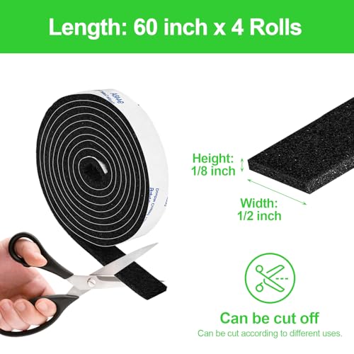 Black Felt Tape Pack, 4 Rolls 1/2x60 Inches, Furniture Felt Strips with Adhesive Backing - size: 4 Rolls 1/2x60 inch