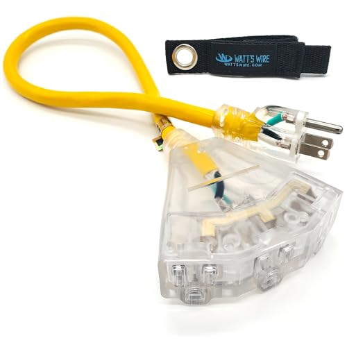 2 ft Short Outdoor Extension Cord Waterproof - 12 Gauge Heavy Duty Extension Cord Splitter Outdoor 2 ft - Lighted Outdoor Extension Cords with Multiple Outlets - Watts Wire - 2' Grounded - size: 2 Ft