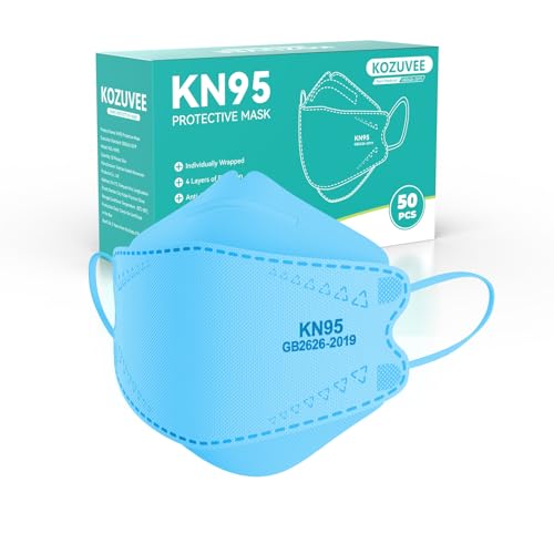 KN95 Face Masks Black for Adults, Individually Wrapped, Breathable Disposable KN95 Mask with Elastic Ear Loop - color: Blue 50 Pack