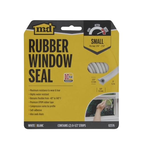 M-D Building Products 02576 7/32 in. x 3/8 in. x 17 ft. White Premium Rubber Window Seal for Small Gaps - color: White, size: 7/32 in. x 3/8 in.