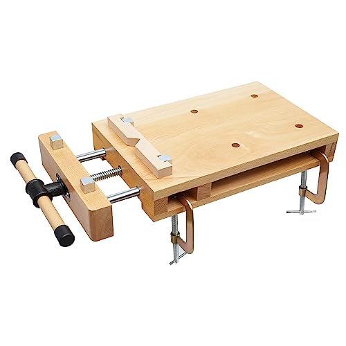 Portable Workbench Hard Woodworking Vise Desktop Work Table Work Bench with G-Type Fixing Clips and 4 Limit Blocks Wood Bench Vises Kit for Home, Woodworking Studios