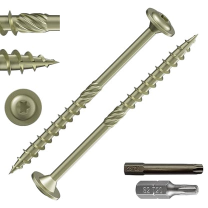 Wensilon (1 lbs)#10 x 3 Yellow Lag Screws, Structural Wood Screw, Heavy Duty Construction Screw, Rust Resistant, Washer Head, Black Coated Exterior Wood Screws, Star Drive with Bit - color: Yellow, size: #10 x 3"