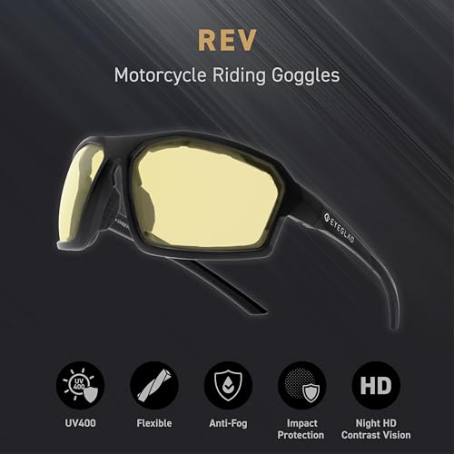REV Z87+ Powersports Motorcycle Riding Goggles High Impact Photochromic UV400 Sports Wrap Sunglasses Safety Glasses - color: Cyber Yellow