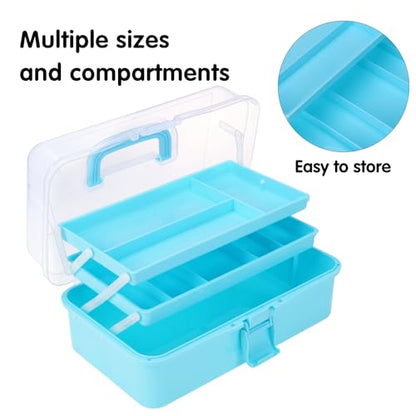 Craft Organizers Plastic Tool Box with Handle 3-Layer for Sewing Supplies, Medicine, Art Supplies, Nails and Hair Accessories 12.5inch (Blue) - color: Blue
