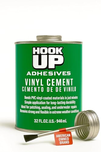 HOOK UP Adhesives Vinyl Contact Cement, Glue Waterproof, Fast-Drying Repair Adhesive for Pools, Inflatables, PVC, Air Mattresses, PVC Pipes, Tarps, Boats, Rafts, Upholstery Strong Bond, Cement 32 OZ