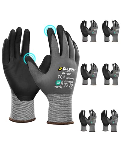DULFINE Work Gloves for Men & Women,6 Pairs Pack,Touchscreen MicroFoam Nitrile,Ideal for General Purpose,Home Improvement - color: Grey Thin - 6 Pairs, size: X-Large