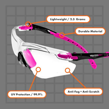 OPTIFENSE™ VS3 Anti Fog, Premium CLEAR/TINTED Safety Glasses, ANSI Z87+ (Click for frame/lens option) - color: Pink