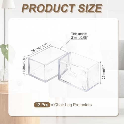 uxcell 12 Pcs Transparent Chair Leg Floor Protectors, 1 x 1.5 Inch Rectangle PVC Chair Leg Caps for Hardwood Floors, Non-Slip Reduce Noise Table Furniture Cover - size: 1 X 1.5 Inch