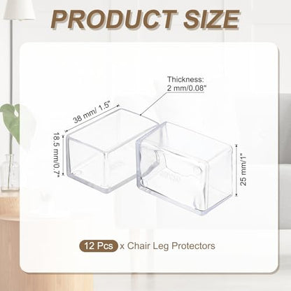 uxcell 12 Pcs Transparent Chair Leg Floor Protectors, 1 x 1.5 Inch Rectangle PVC Chair Leg Caps for Hardwood Floors, Non-Slip Reduce Noise Table Furniture Cover - size: 1 X 1.5 Inch