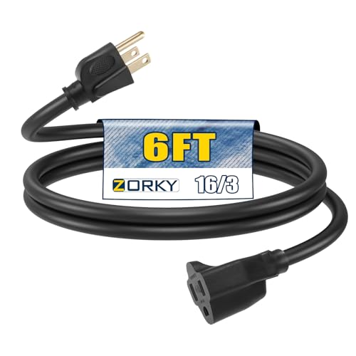 6ft Outdoor Extension Cord for Christmas Decorations- 16/3 Heavy Duty SJTW Waterproof Black Electrical Cable with 3 Prong Grounded Plug for Safety, Great for Lawn and Major Appliances - color: Black, size: 6ft
