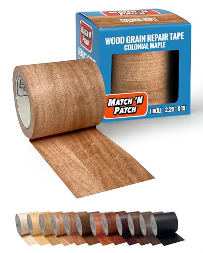MATCH 'N PATCH Wood Grain Repair Tape - Colonial Maple, 2.25 in x 15 ft (1-Pack) – Wood Grain Colored Duct Tape for Mirror Frame, Trim, Borders, Floor and Other Furniture, Scratch Repair Kit - color: Colonial Maple