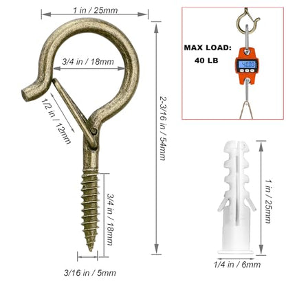 PlusRoc 20Pack Ceiling Hooks for Hanging Plants Outdoor String Lights Heavy Duty, 2.2 Inch Eye Hook Screw in Cup Hooks Q-Hanger for Patio Lights, Wall Wood Fence Deck Mount(Bronze) - color: Bronze