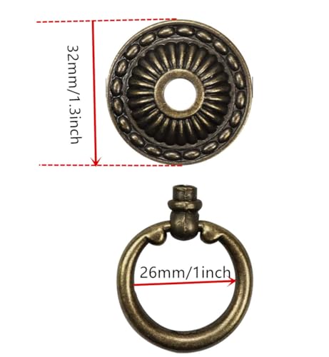 MIZORLIE Antique Bronze Knob Handle Retro Dresser Pull Cabinet Drawer Ring Handle Single Hole Decorative Hardware with Screws, Used for Furniture Cabinet Dresser(8 PCS)