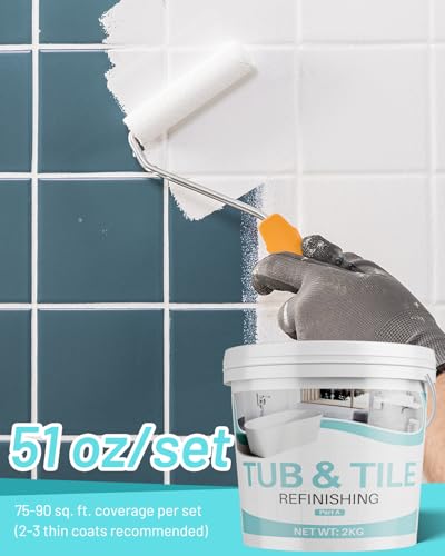 Tile Paint, 70 oz Tub and Tile Refinishing Kit with Hardener, Tub Paint for Bathtub Sink Bathroom Kitchen Countertop, Water Based & Low Odor, Semi-Gloss white, 100-110sq.ft - size: 70 Fl Oz (Pack of 1)
