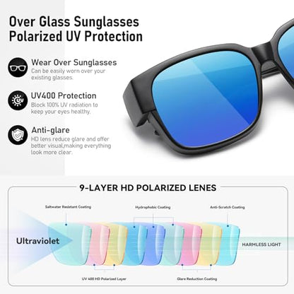 HAOLOTA Polarized Fit Over Glasses Sunglasses for Men Women,UV400 Protection Wrap Around Shades for Driving & Outdoor - color: A02 Black/Grey + Grey/Grey + Black/Blue