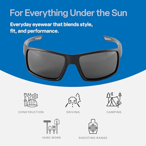Bullhead Safety Amberjack Safety Glasses with Anti Fog and Scratch Resistant Lenses, Polycarbonate Protective Eyewear with UV Light Protection, Smoke Lenses, Matte Black Frame - color: Smoke Lens, Matte Black Frame, style: Anti-fog