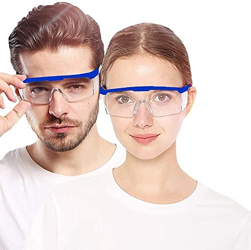 Safety Glasses,MOZEEDA Clear Safety Goggles Eye Protection Adjustable Temples, Anti-fog Lightweight Protective Glasses Eyewear Wide-Vision for Lab - color: Blue