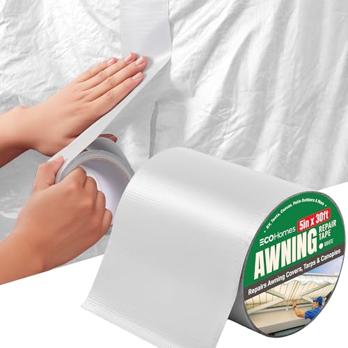 Awning Covers & Tarp Repair Tape - Waterproof Self Adhesive Patch Repair Kit | Patch Tapes for Awnings, Outdoor Canopies, Patio Window Awnings, Gazebos, Tents, RV, Canvas, Boat Covers (White, 5 Inch) - color: White, size: 5 Inch By 30 FT