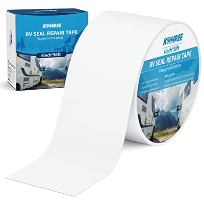 Kohree RV Sealant Tape, 4 Inch x 50 Foot RV Roof Tape White Waterproof Seal Tape UV & Weatherproof Sealant Roofing Tape for RV Repair, Window, Boat Sealing, Truck Stop Camper Roof Leaks - style: 4in*50ft