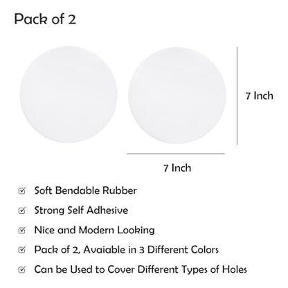 Rubber Bond Self-Adhesive Rubber Wall Outlet Cover Plate 2 Pack - Easy to Apply Peel & Stick Drywall Hole Patch - 7 Inch Round Screwless Blank Wall Plate Cover - Premium Rubber Wall Hole Cover (White) - color: White, size: 7 Inch Round