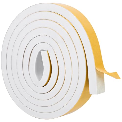ToLanbbt White Door Window Weather Stripping Self Adhesive Foam Tape High Density Foam Sealing Strip Window Insulation Weatherproof Gasket Tape for Doors and Windows (1/2" W X 1/4" T X 16.5') - color: White, size: 1/2 In X 1/4 In x 16.5Ft