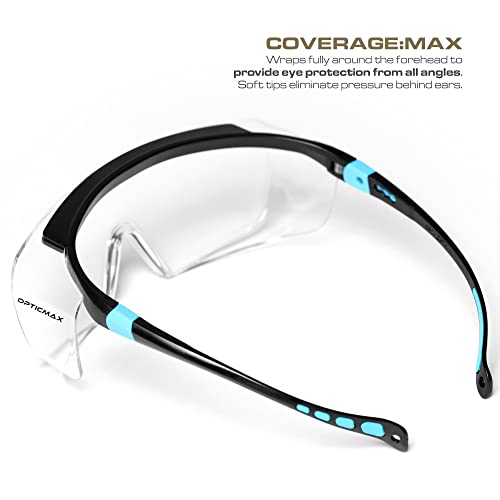 Glove Station Optic Max Safety Glasses Over Eyeglasses - Fits Over Your Prescription - Safety Glasses for Men and Women with Anti-Fog Coating, Wrap-Around Lenses, Adjustable Arms and Side Shields - color: Clear, size: Over The Glasses