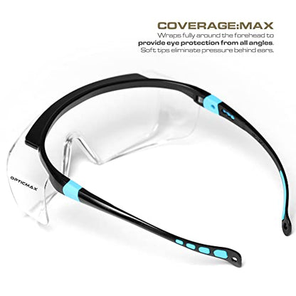 Glove Station Optic Max Safety Glasses Over Eyeglasses - Fits Over Your Prescription - Safety Glasses for Men and Women with Anti-Fog Coating, Wrap-Around Lenses, Adjustable Arms and Side Shields - color: Clear, size: Over The Glasses
