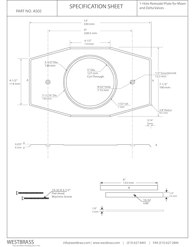 Westbrass A502-05 One-Hole Remodel Cover Plate for Moen and Delta Bathtub and Shower Valves, Polished Nickel - color: Polished Nickel