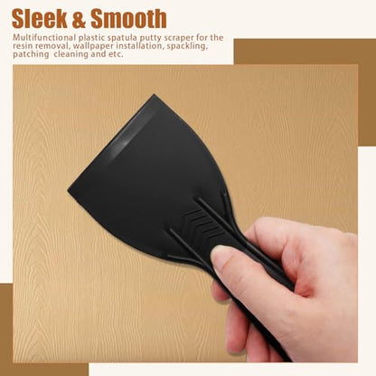 6pcs Flexible Plastic Putty Knife Set - 3 Inch Wide Scraper for Wall Repair, Spackling, Drywall Taping & Painting Projects (Black)