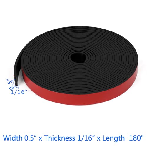 HooTown Adhesive Solid Rubber Strips, 0.5” Wide x 1/16" Thick x 180" Long Self Neoprene Rubber Sheets Rolls with Adhesive Backing for DIY Gaskets, Pads, Sealing, Liner, Weather Striping, Seals, Red - color: 1/16" Thick Adhesive, size: 0.5” W x 180" L
