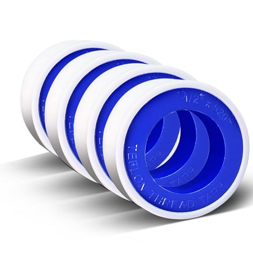 4 Rolls 1/2 Inch(W) X 520 Inches(L) Teflon Tape PTFE Thread Sealant Plumbers Tape for Seal Water Pipe, Shower Head,Prevent Leakage, White
