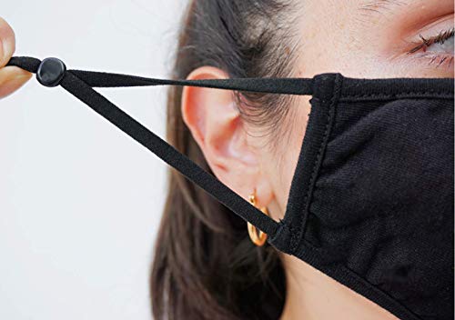 Simlu 6 Pack Premium Fabric Face Mask Reusable with Adjustable Elastic, 2 Layer,Cotton, Breathable, Nose Wire Black Cloth face Mask Washable Fits Men Women and Kids Made In USA - color: 6 Pack