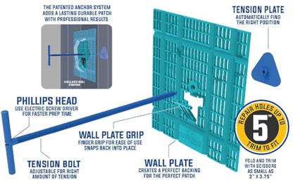 Drywall Repair Kit by SD Home, Fix Large Holes Fast, Wall Plate, 2 Patch Dry Compound Bags, Sanding Block & Trowel, Perfect Drywall Hole Patch Solution, Quick & Easy Filler, Wall Putty, Spackle Paste - style: Drywall Repair Kit