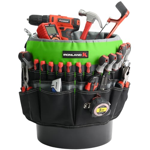 IRONLAND Bucket Tool Organizer Fit 3.5-5 Gallon Bucket, 51 Pockets, Bucket Tool Caddy Organization for Garden, Construction, Carpenter, Electrician, Builder Green & Black - color: Green, size: Medium - 51 Pockets