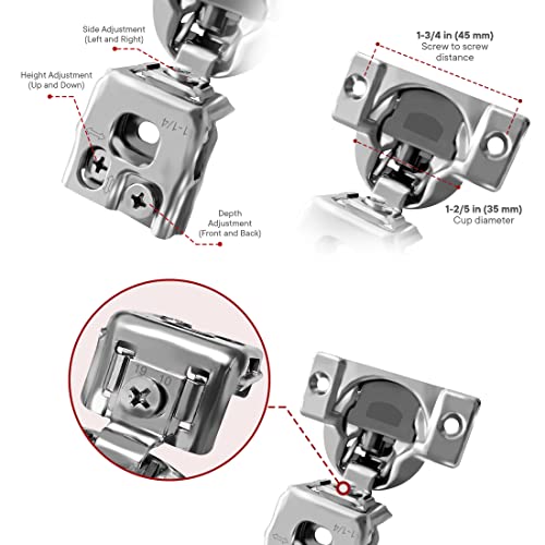Berta 2-Pack, 1-1/4 inch Overlay Soft Closing Face Frame Cabinet Hinges, 105 Degree 6-Ways 3-Cam Adjustment Concealed Kitchen Cabinet Door Hinges with Screws (1-1/4 inch, 2 Pieces) - size: 1-1/4 In. Overlay | 2 Pieces