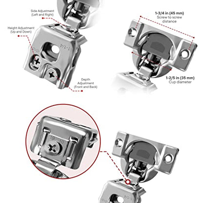 Berta 2-Pack, 1-1/4 inch Overlay Soft Closing Face Frame Cabinet Hinges, 105 Degree 6-Ways 3-Cam Adjustment Concealed Kitchen Cabinet Door Hinges with Screws (1-1/4 inch, 2 Pieces) - size: 1-1/4 In. Overlay | 2 Pieces