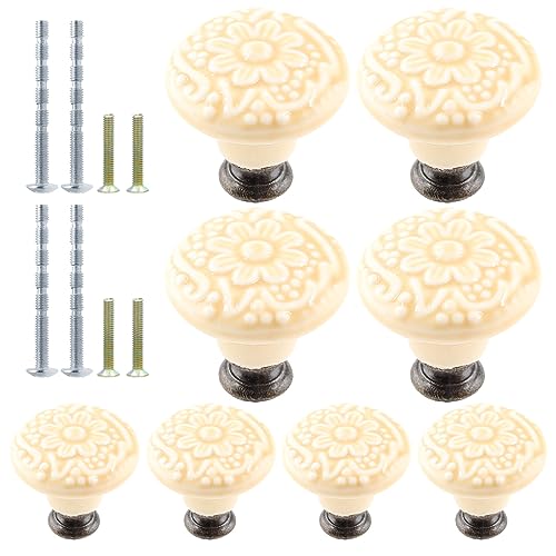 8pcs Beige Ceramic Knobs, Vintage Kitchen Cabinet Pulls, Retro Ceramic Dresser Knobs, Decorative Drawer Pull Handles for Closet, Cupboard, Furniture Door Knob - color: Beige, size: 8pcs-1.3 Inch