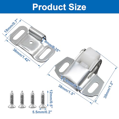 1 Pack Replacement Roller Mailbox Catch Latch, Hardware Roller Wheel Spring Door Catch Latch Screws for Cabinet Doors/RV Camper Kitchen