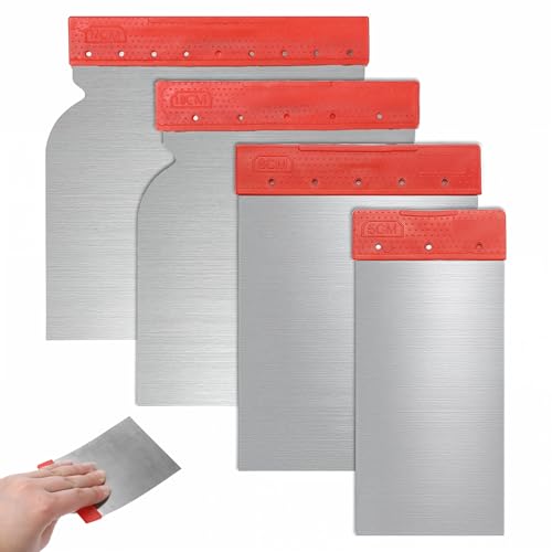 4Pcs Stainless Steel Body Filler Spreader, Metal Putty Knife 4 Sizes Multipurpose Automotive Scraper Repair Tool for Applying Glaze, Plaster, Cement, Paint and Wall Decoration Hand Tools