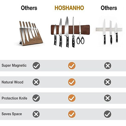 HOSHANHO Knife Magnetic Strip, Acacia Wood Powerful Magnetic Knife Strips, Magnetic Knife Holder for Wall 10 Inch Use as Magnetic Tool Organizer, Home Organizer - size: 10"