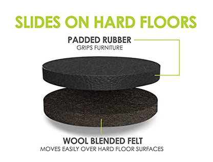 GorillaSliders Premium Felt Furniture Sliders for Hardwood Floors (8 Pack) Reusable 3-1/2” Round Felt Furniture Movers for Sliding on Hard Surfaces, Heavy Duty Felt & Rubber Foam, Black, CB136 - size: 3-1/2" Round (For Hardwood)