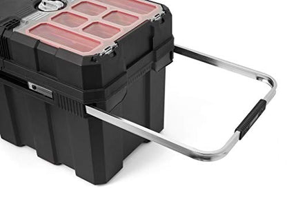 Keter Masterloader Resin Rolling Tool Box with Locking System and Removable Bins – Perfect Organization and Storage Chest for Power Drill, Tape Measure, and Screwdriver Set, Black - size: Masterloader