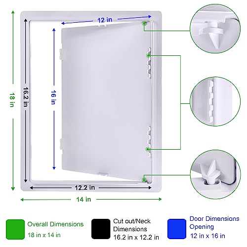 Plumbing Access Panel - 12 x 16 Inch Plastic Access Door, Removable Wall & Ceiling Reinforced, Durable White - size: 12 x 16 Inch
