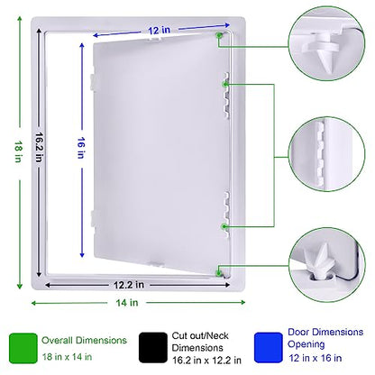 Plumbing Access Panel - 12 x 16 Inch Plastic Access Door, Removable Wall & Ceiling Reinforced, Durable White - size: 12 x 16 Inch